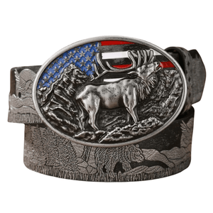 Cowboybälte amerikanskt älgspänne Svart  silver / 120cm