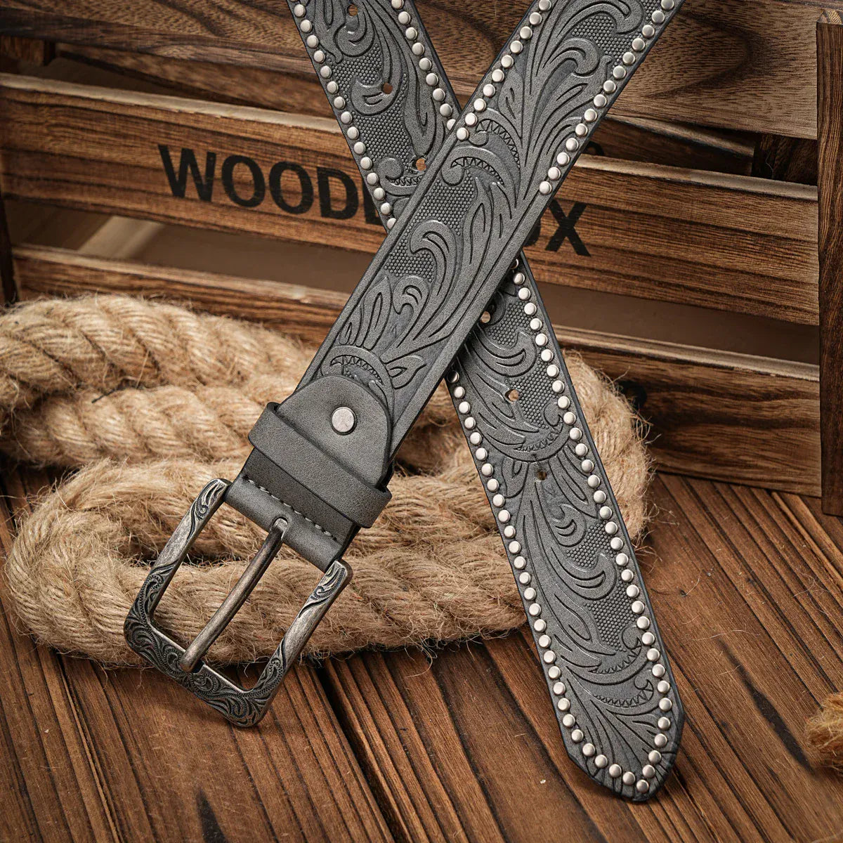 Cowboybälte med antiksilverspänne