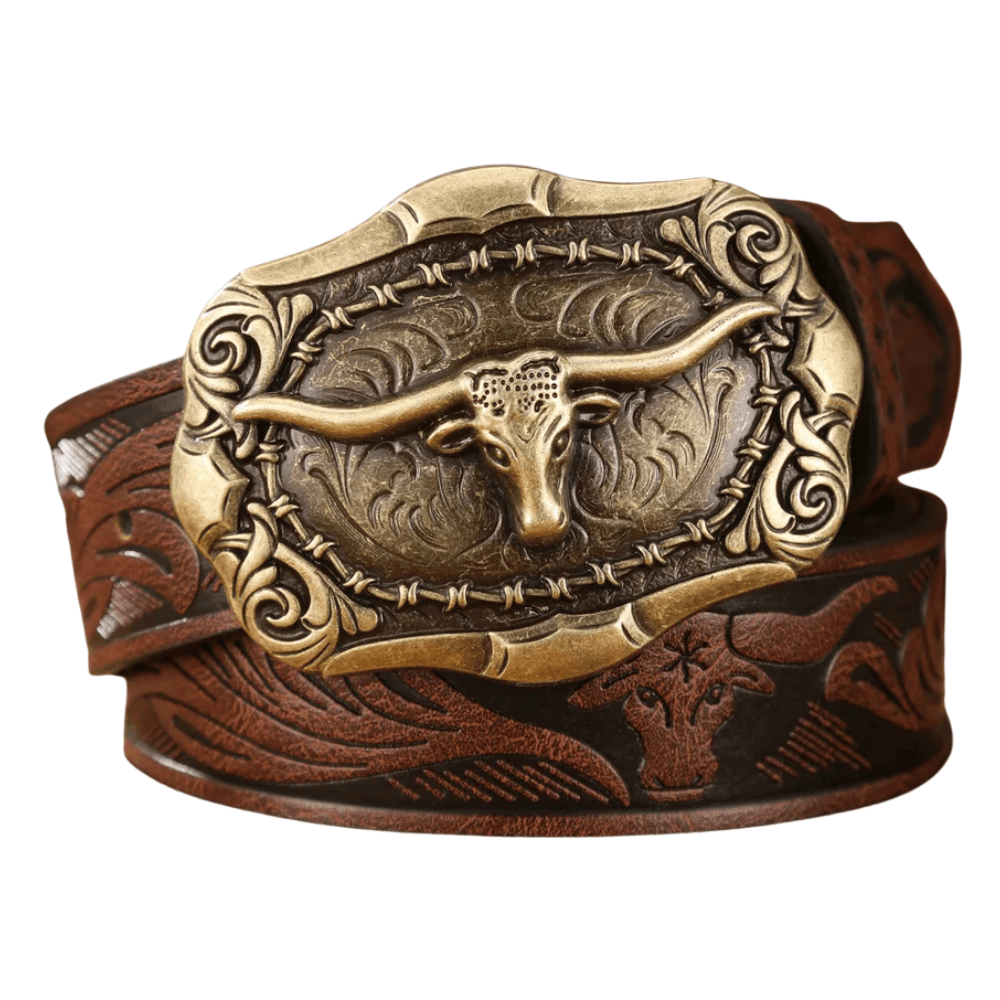 Cowboybälte med Longhorn-emblem Mörkbrun guld / 120cm