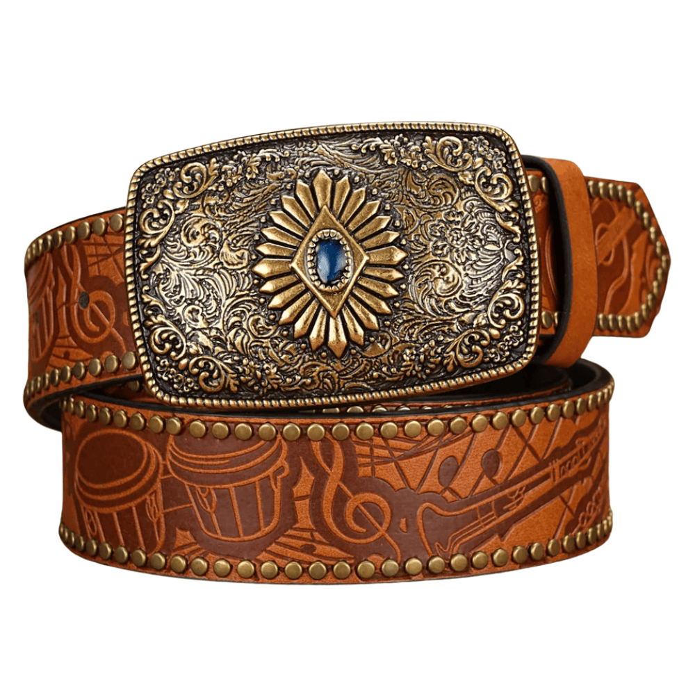 Cowboybälte med rektangulärt gravyrspänne Brun / 120cm
