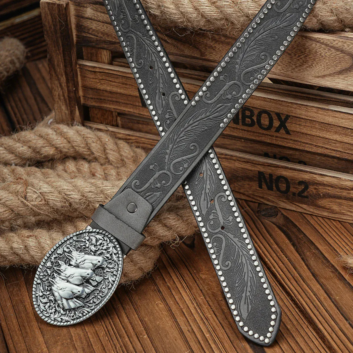 Cowboybälte silverfärgat hästspänne