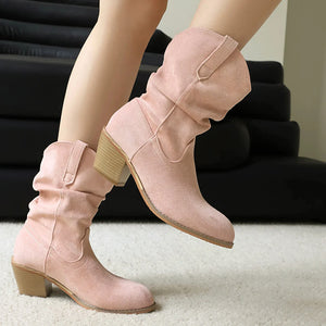 Cowboyboots i mjuk mocka med rynkad skaftdesign