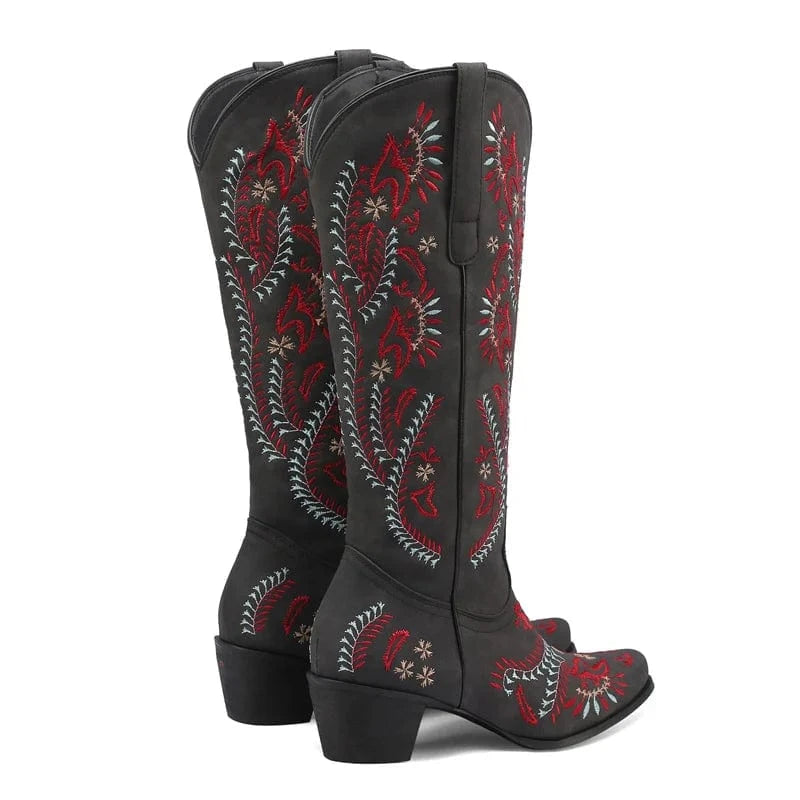 Cowboyboots med broderad design och blockklack