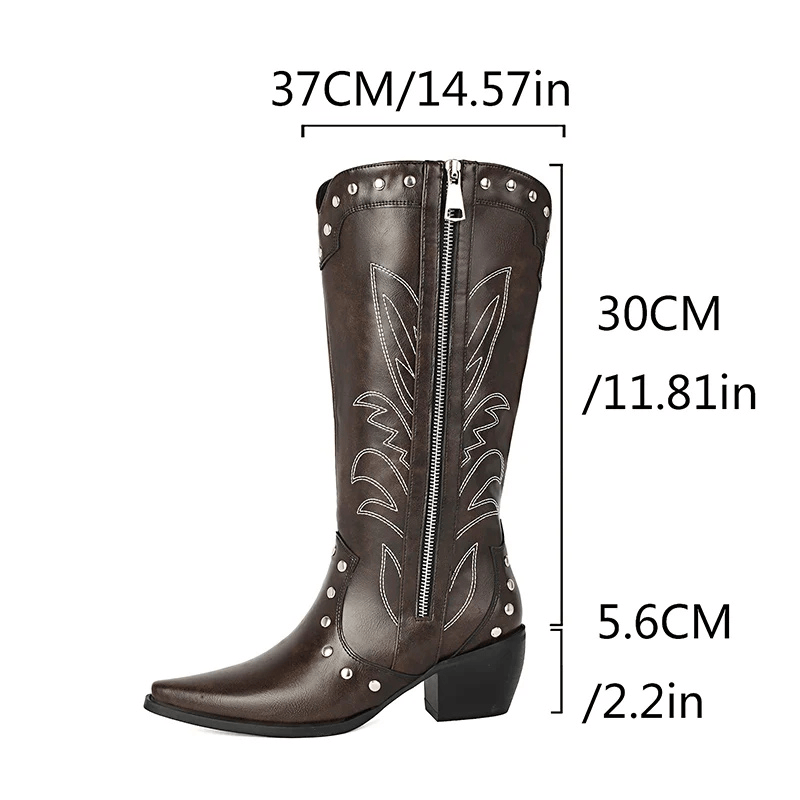 Cowboyboots med broderad design och chunky klack