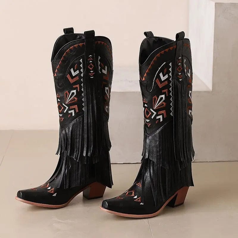 Cowboyboots med broderad design och eleganta fransar