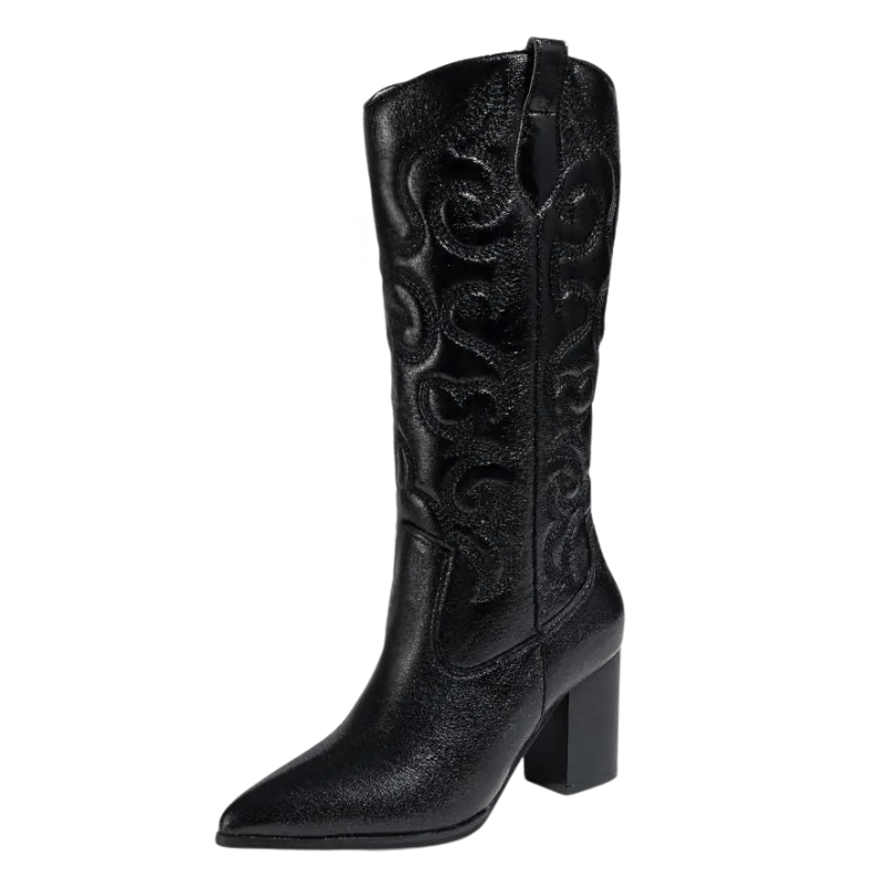 Cowboyboots med broderad metallisk yta och spetsig tå Svart / 35