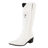 Cowboyboots med broderad skelettdesign och chunky klack Vit / 36