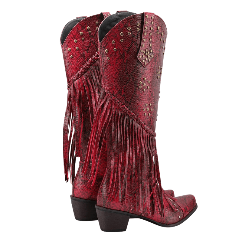 Cowboyboots med Fransar och Präglad Läderlook