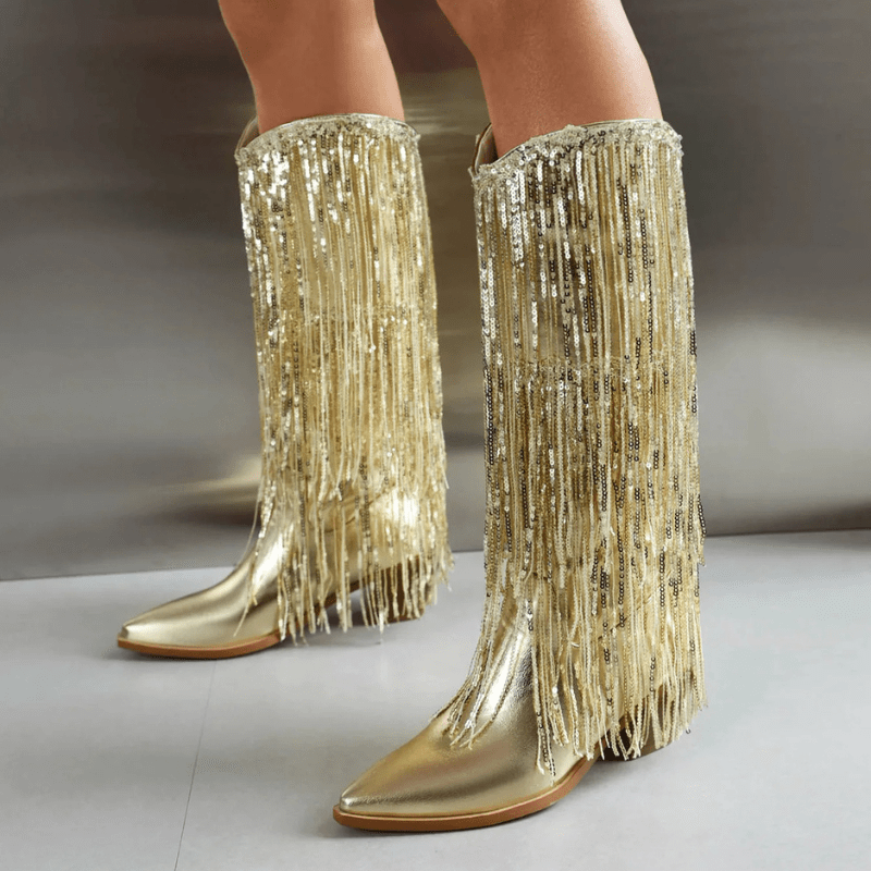 Cowboyboots med glänsande fransar