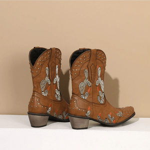 Cowboyboots med Kaktusbroderi och Nitar för Dam