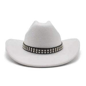 Cowboyhatt i filt med elegant nitbälte Vit / 56-58cm