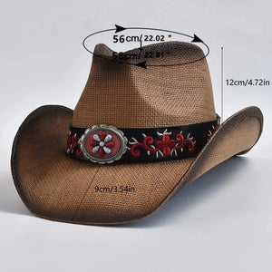 Cowboyhatt i halm med broderat bälte