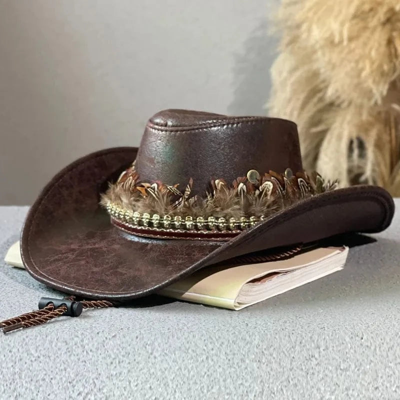 Cowboyhatt med fjäderband Brun / 56-58cm