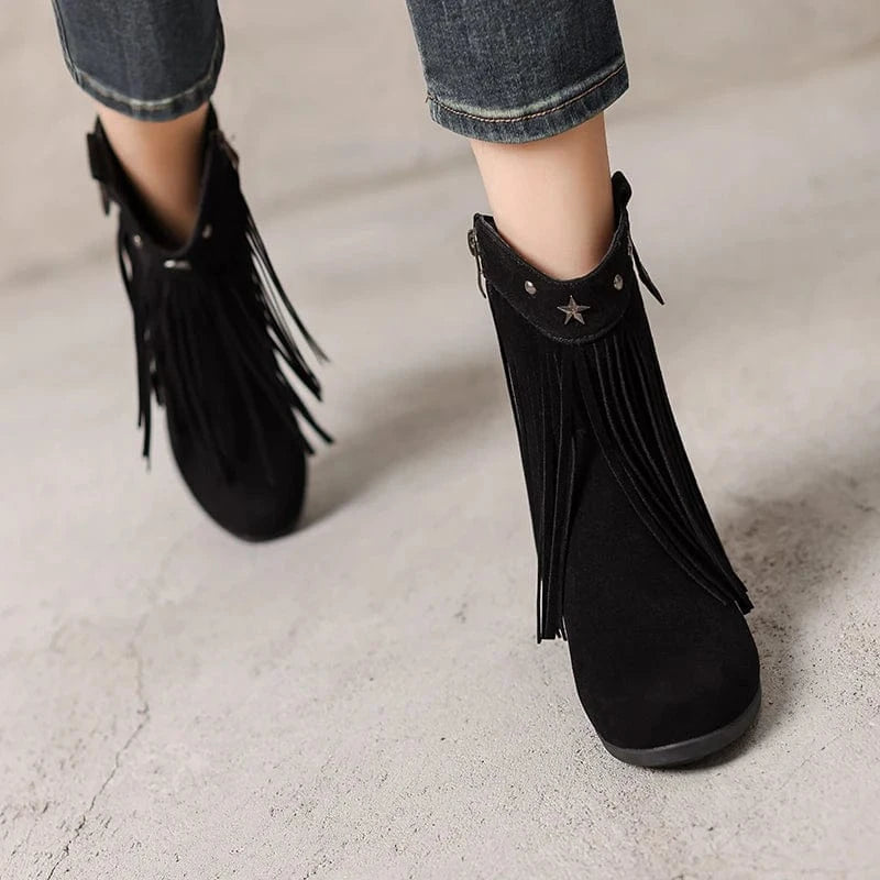 Cowgirl-Ankelboots i Mocka med Fransar och Stjärnor