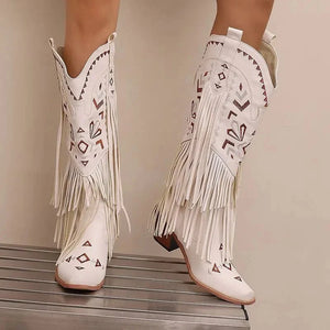 Cowgirl Boots med Fransar och Broderi