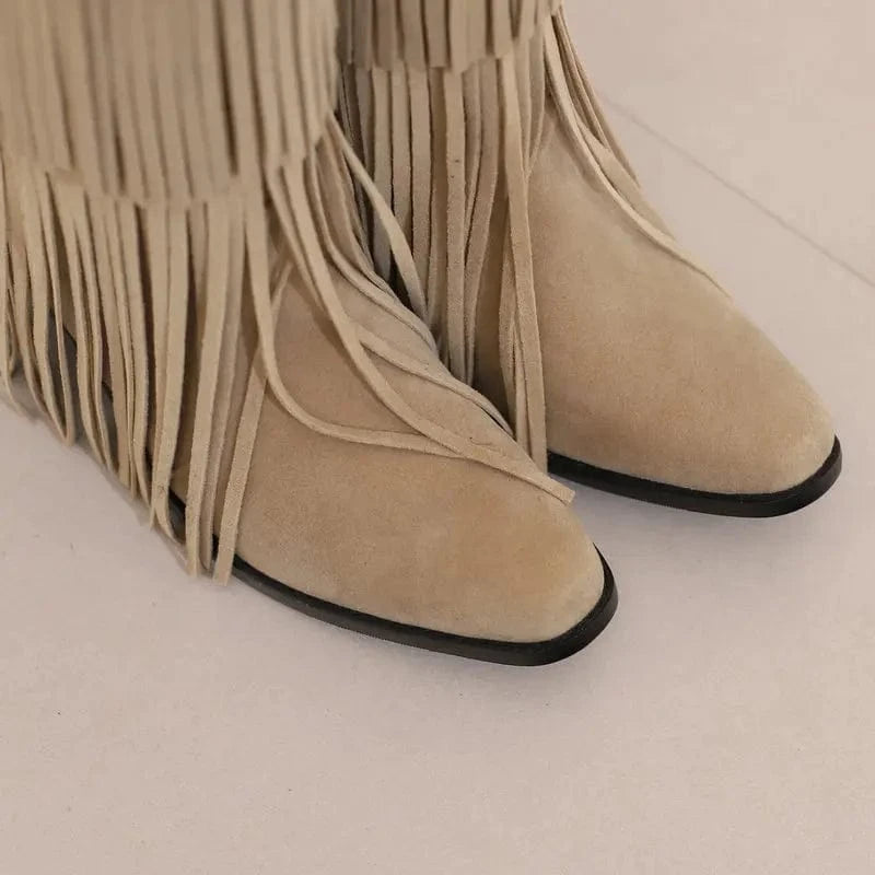 Höga Cowboyboots med Fransar för Dam