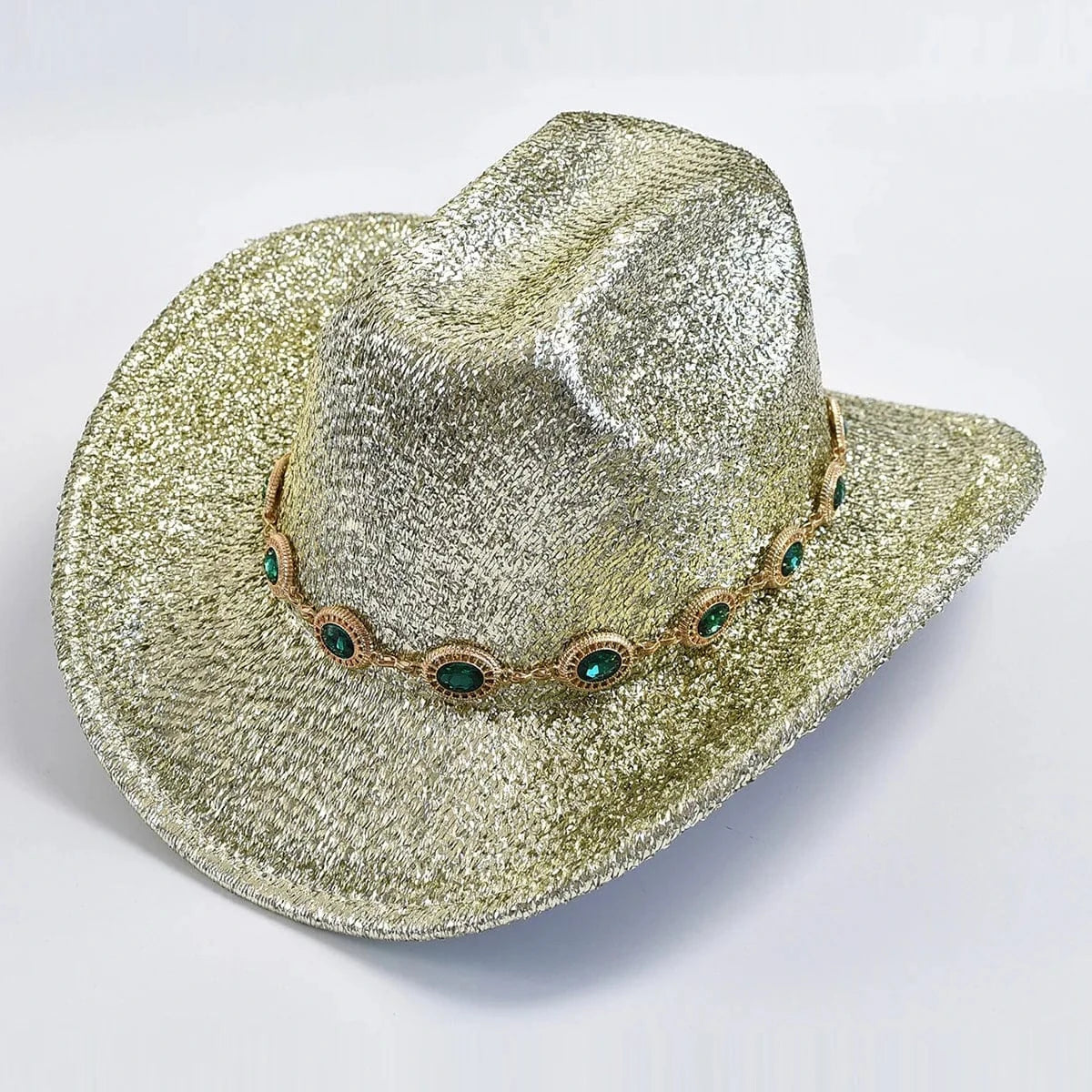 Glittrig cowboyhatt med strass Guld / One Size