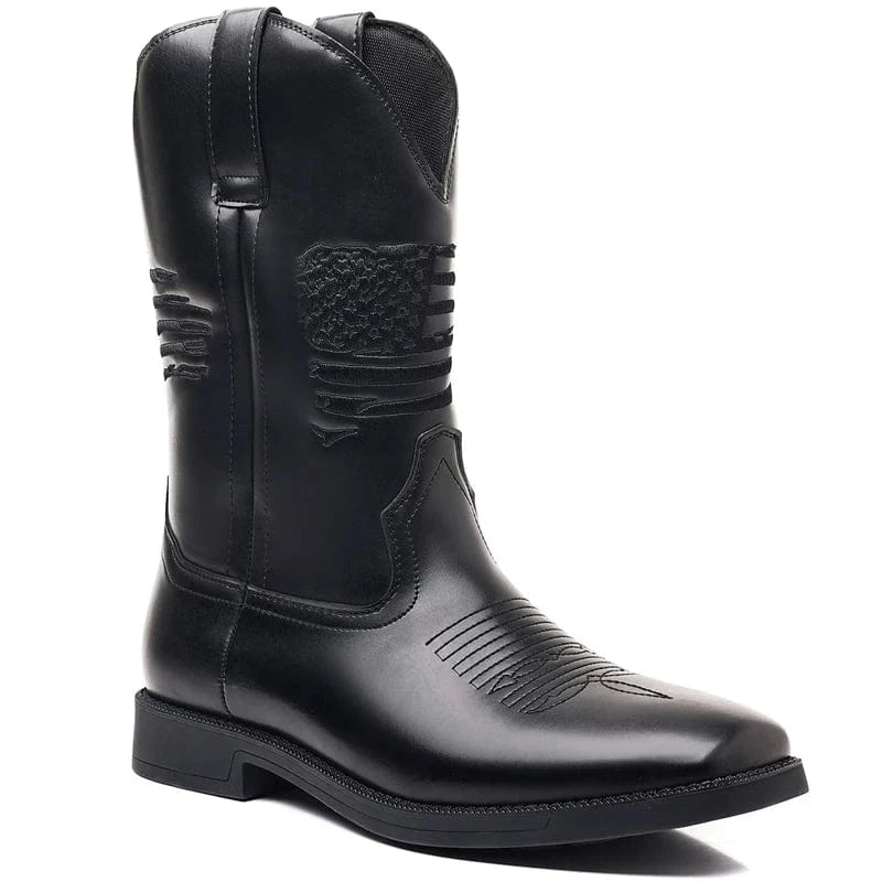 Cowboy Boots Herr i Skinnimitation med Fyrkantig Tå Svart / 39.5