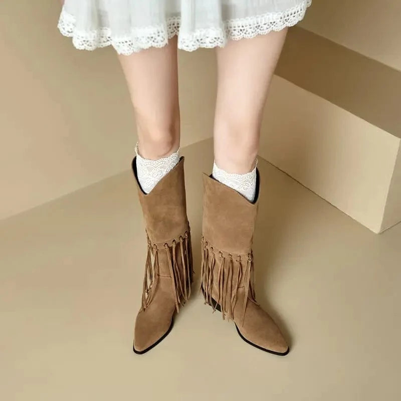 Höga Frans Cowboyboots i Mocka