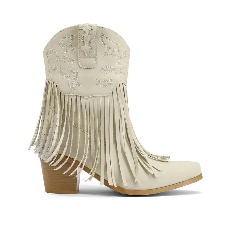 Korta Cowgirl Boots i Mocka med Fransar