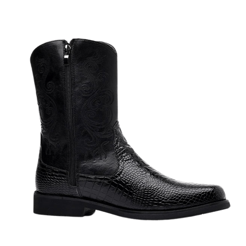 Låga Cowboy Boots Herr i Alligatormönster med Dragkedja