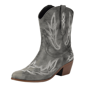 Låga cowboyboots med broderad design och mjuk mockalook Grå / 37