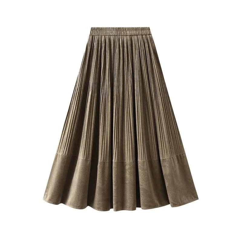 Lång kjol sammet Khaki / One Size