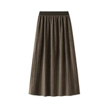 Lång krinklad kjol med resårmidja Khaki / One Size