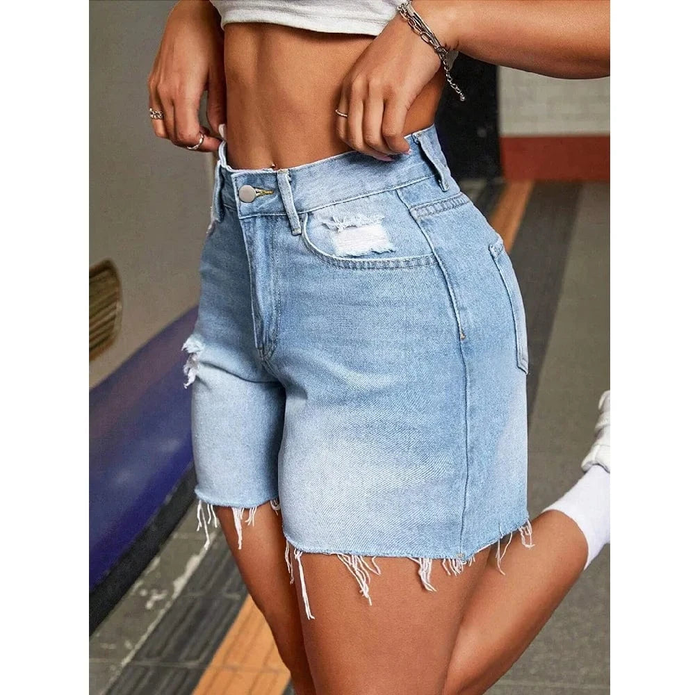 Ljusblå ripped jeans shorts Blå / S