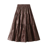 Maxikjol i plisserad skinnimitation Khaki / One Size