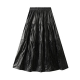 Maxikjol i plisserad skinnimitation Svart / One Size