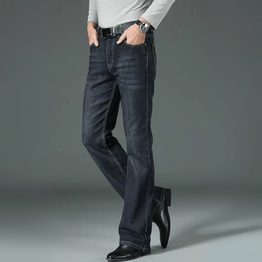 Mörkblå utsvängda jeans för herr