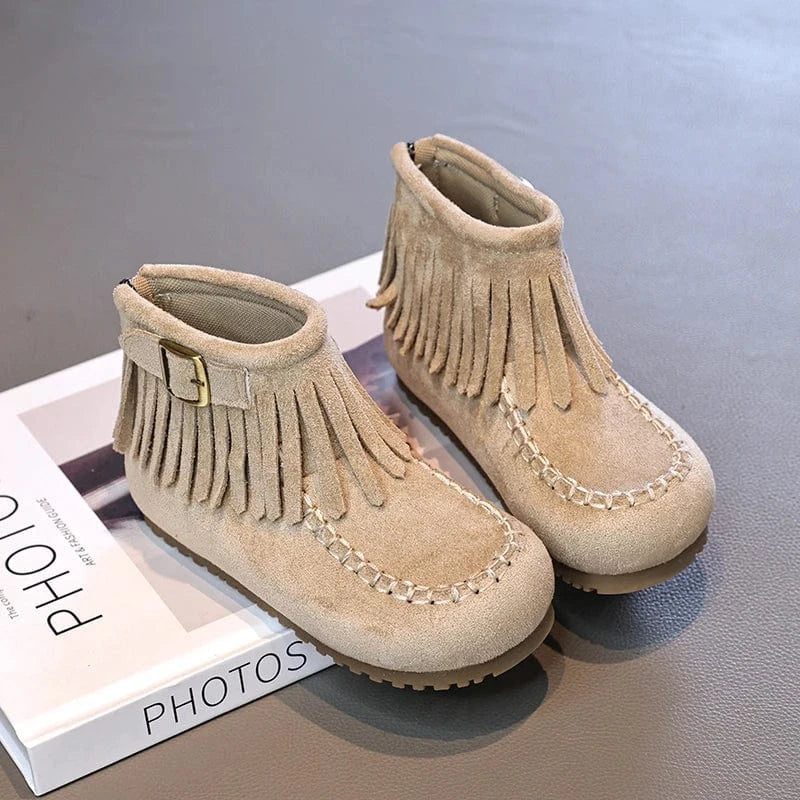 Cowboyboots för Barn i Mjuk Mockastil med Fransar