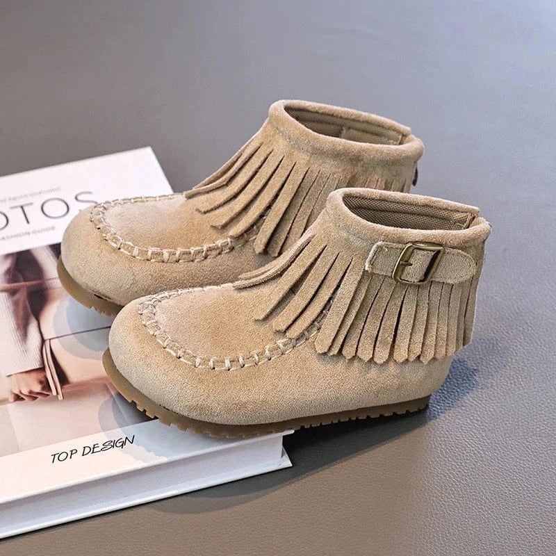 Cowboyboots för Barn i Mjuk Mockastil med Fransar