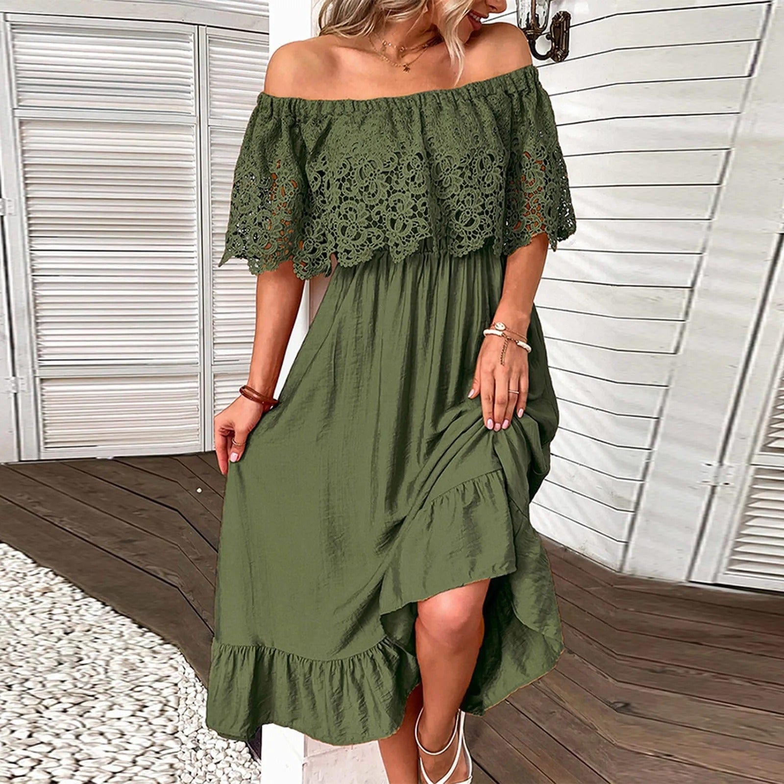 Off shoulder klänning sommar