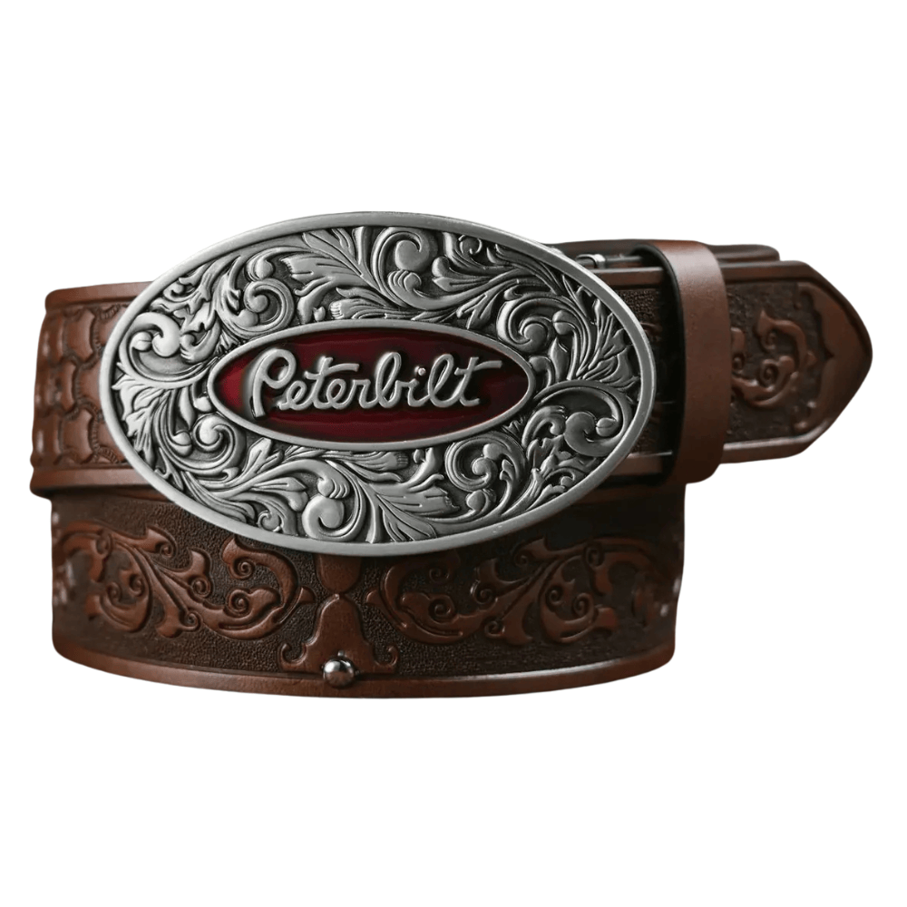 Peterbilt cowboybälte med ovalt metallspänne Mörkbrun / 120cm