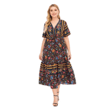 Plus size klänning i bohemisk stil Blå / 1XL