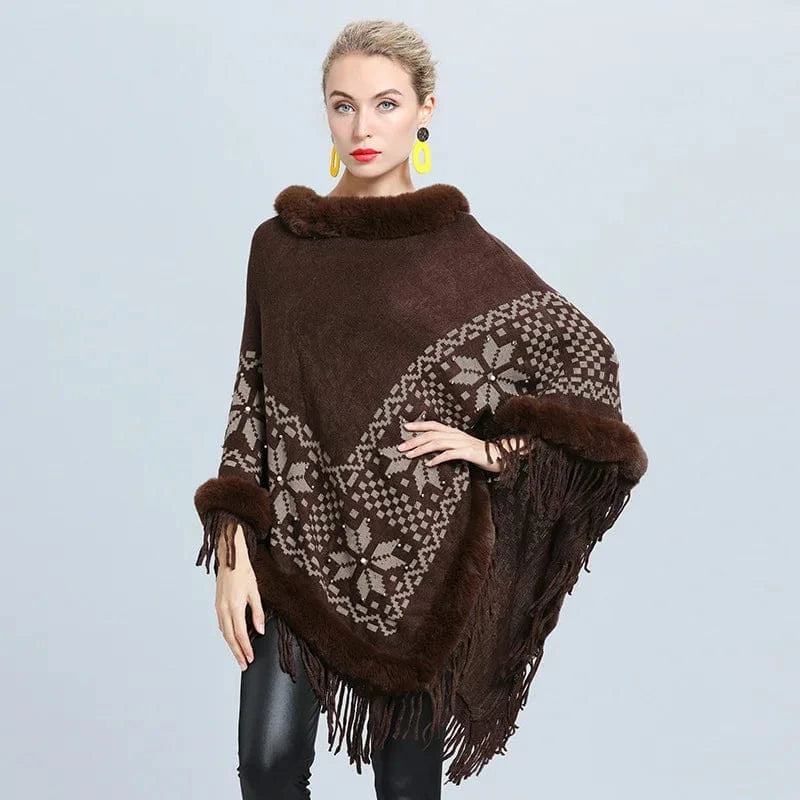 Poncho med päls Brun / One Size