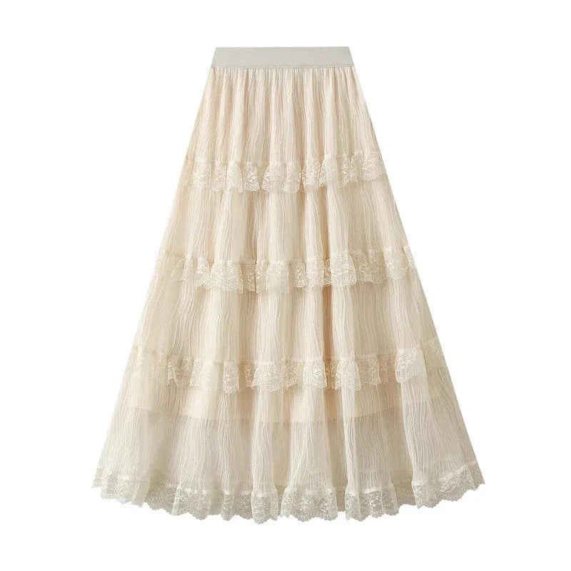 Ranch-inspirerad kjol med spets och volanger Beige / One Size