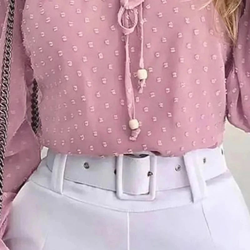 Rosa off shoulder-blus med smock och prickar