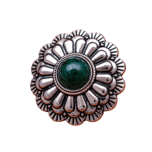 Silver Concho med 3D-Blomdesign och Färgad Pärla Grön pärla / 2st