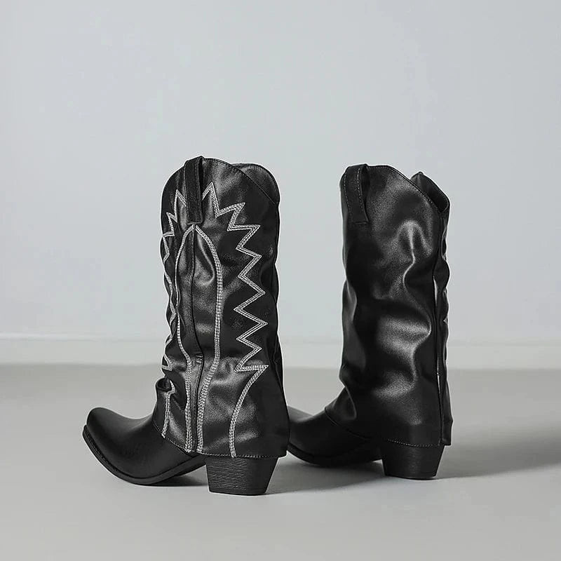 Slouchiga Cowboyboots i Mocka för Dam