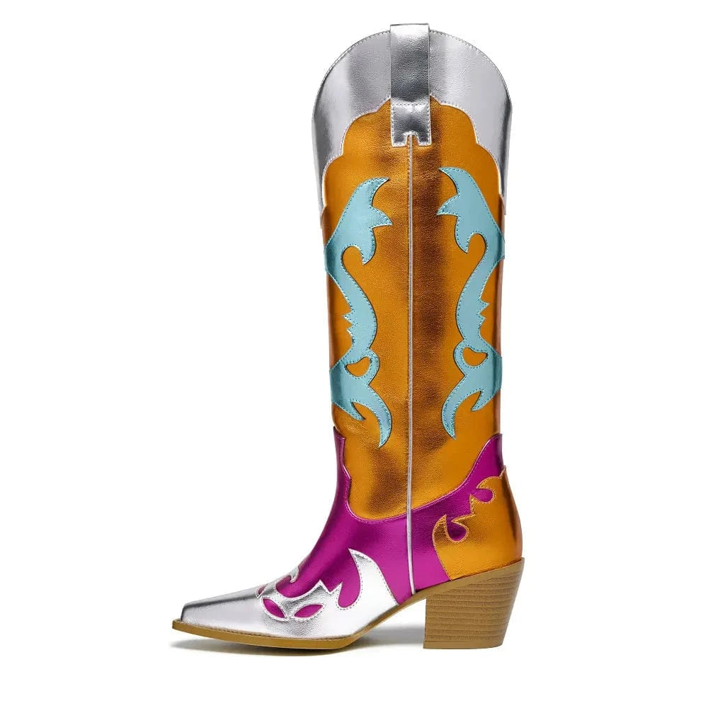 Flerfärgade Metalliska Cowgirl Boots för Dam