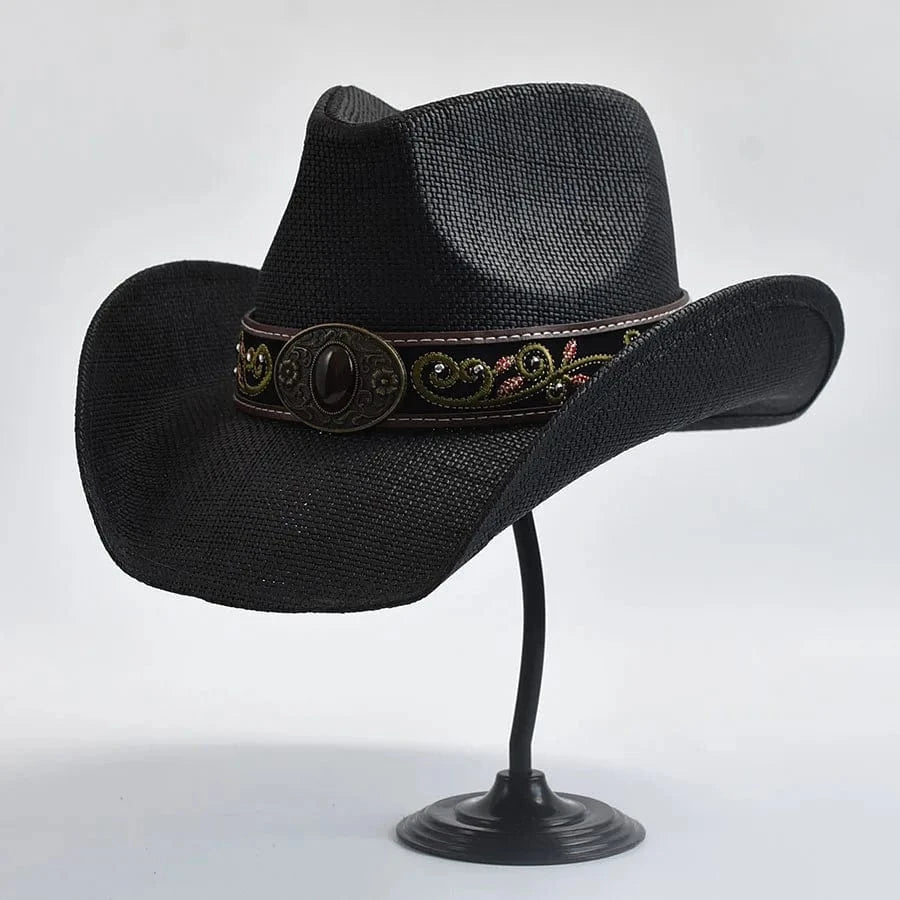 Stråcowboyhatt med Broderad Rem
