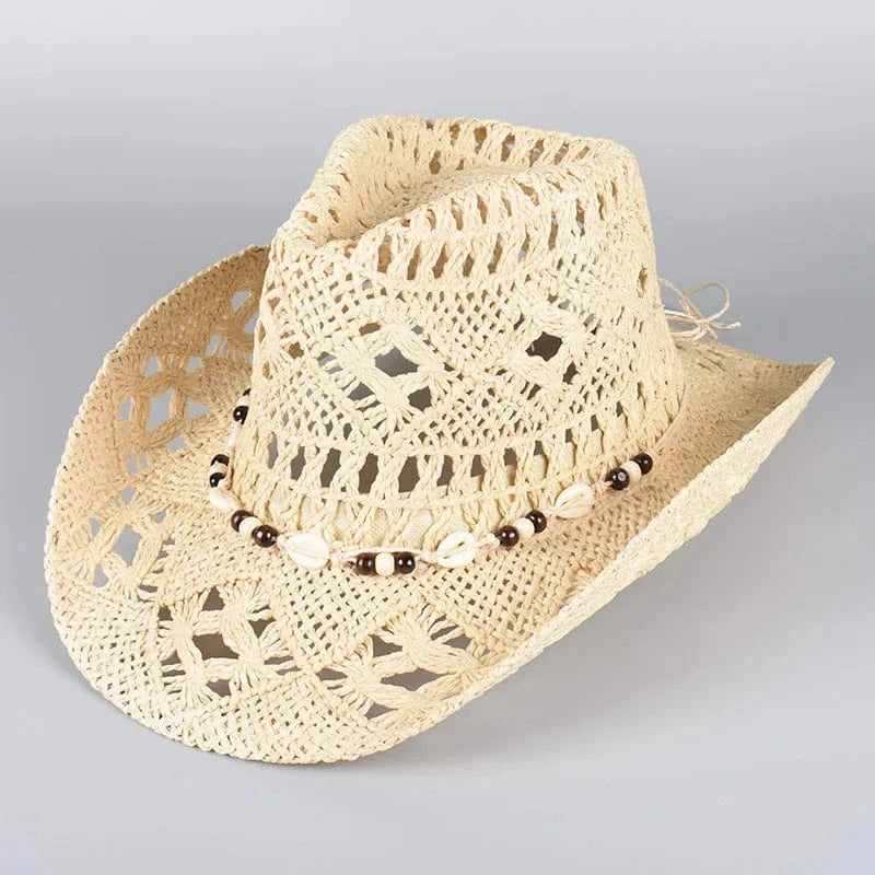 Stråhatt cowboy Snäckor Flätad Beige / Ungefär 56-58cm