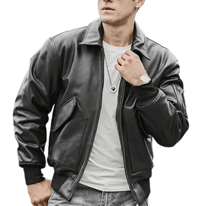 Svart pilot bomber jacka läder herr Svart / S