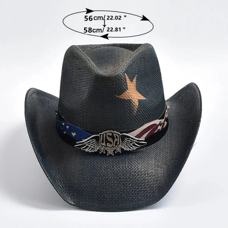 Svart stråcowboyhatt USA Svart / 56-58cm
