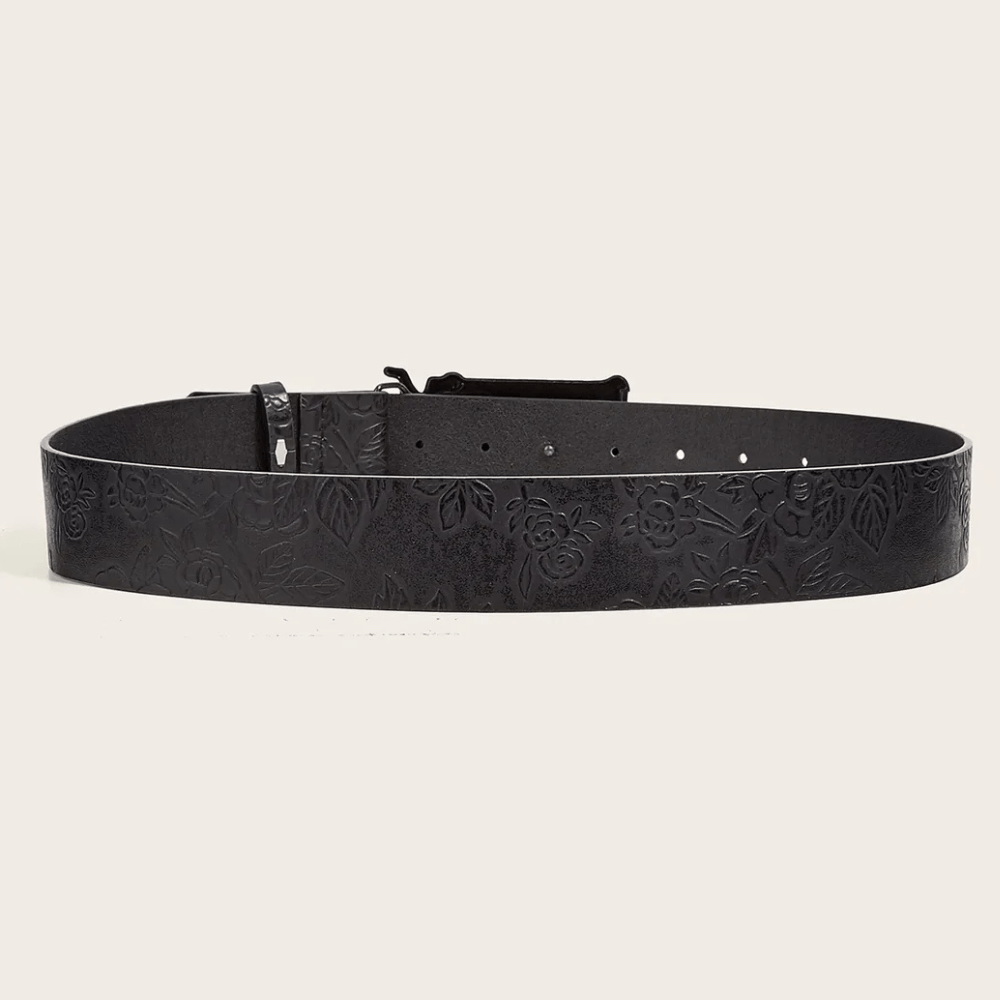 Svart westernbälte i präglat läder med pistolspänne för dam