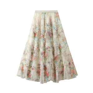 Tyllkjol med blomstermotiv Beige / One Size