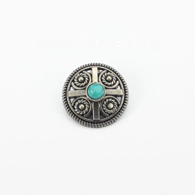 Vintage rund concho med sten Silver grön